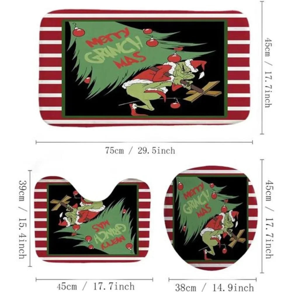 4 Pcs |  Christmas Shower Curtain Set |  Christmas Bathroom Home Decorations